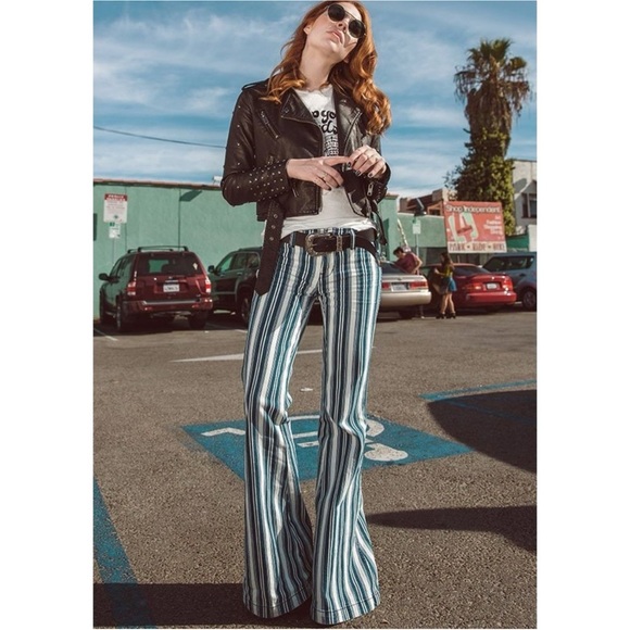 NWT Free People Jolene Striped Flare Jeans Sz 27 Y2K 70s Retro Hippie Vibes Chic - Picture 1 of 16